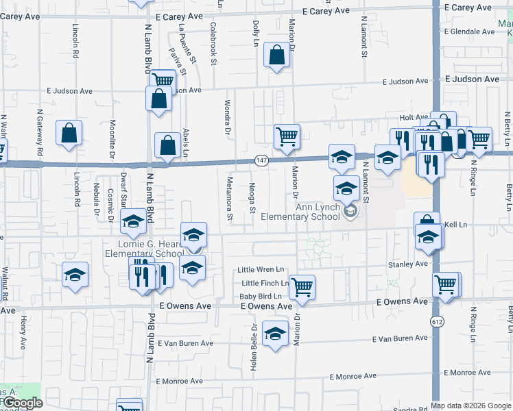 map of restaurants, bars, coffee shops, grocery stores, and more near 4567 Velvet Oak Court in Las Vegas
