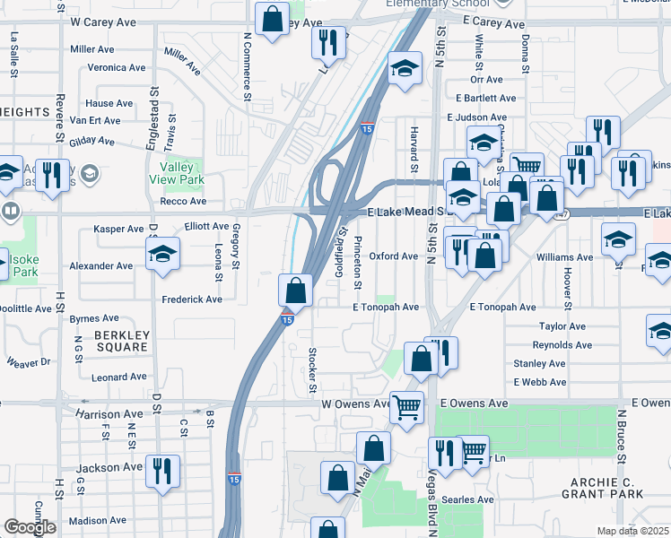 map of restaurants, bars, coffee shops, grocery stores, and more near 1836 Goldfield Street in North Las Vegas