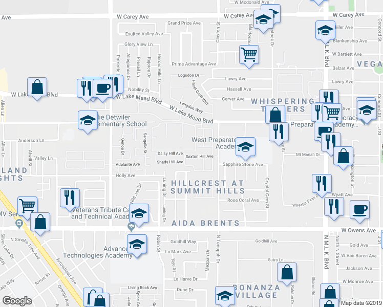 map of restaurants, bars, coffee shops, grocery stores, and more near 2200 Saxton Hill Avenue in Las Vegas