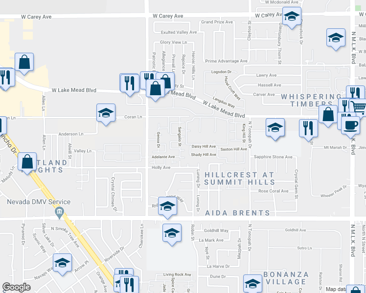 map of restaurants, bars, coffee shops, grocery stores, and more near 2520 Sierra Bello Avenue in Las Vegas