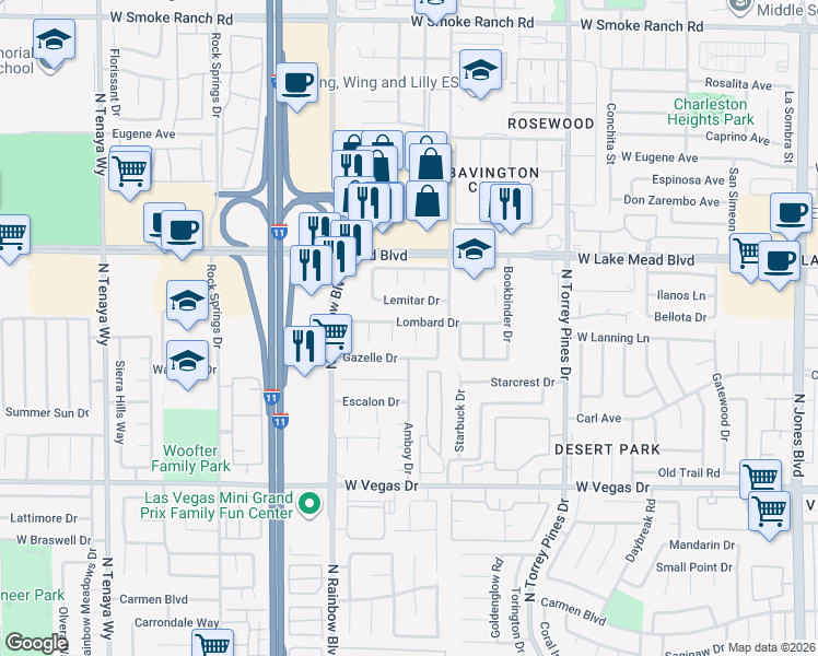 map of restaurants, bars, coffee shops, grocery stores, and more near 1921 Krypton Circle in Las Vegas