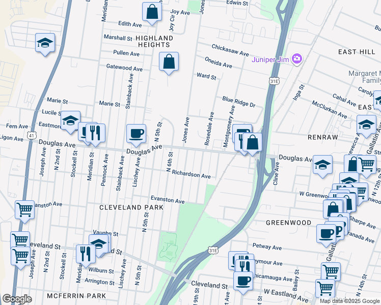 map of restaurants, bars, coffee shops, grocery stores, and more near 1216 North 8th Street in Nashville
