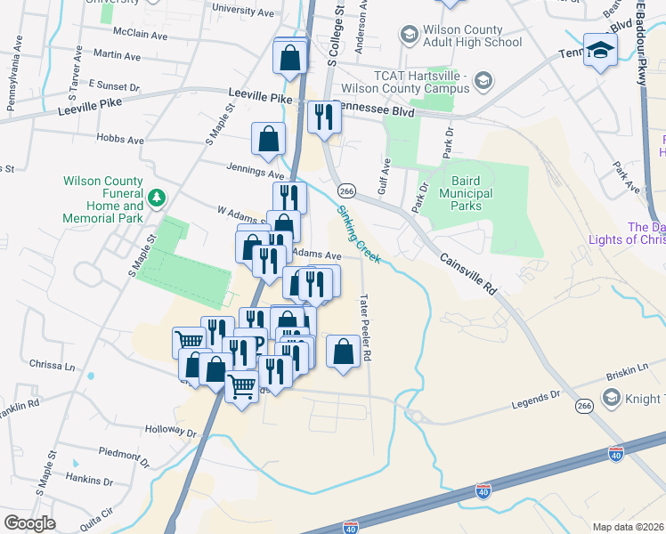 map of restaurants, bars, coffee shops, grocery stores, and more near 210 East Adams Avenue in Lebanon