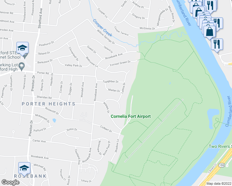 map of restaurants, bars, coffee shops, grocery stores, and more near 2722 Mailan Drive in Nashville