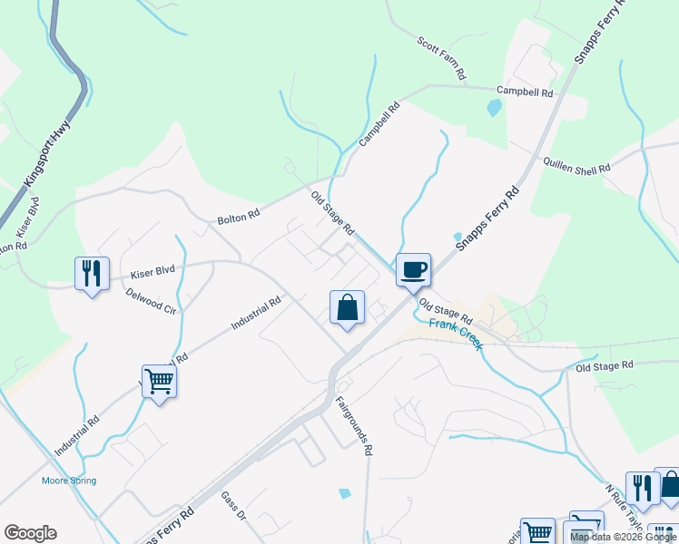 map of restaurants, bars, coffee shops, grocery stores, and more near 82 Morse Lane in Greeneville