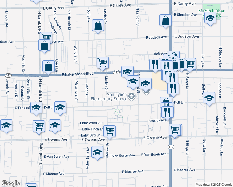 map of restaurants, bars, coffee shops, grocery stores, and more near 1883 Fulstone Way in Las Vegas