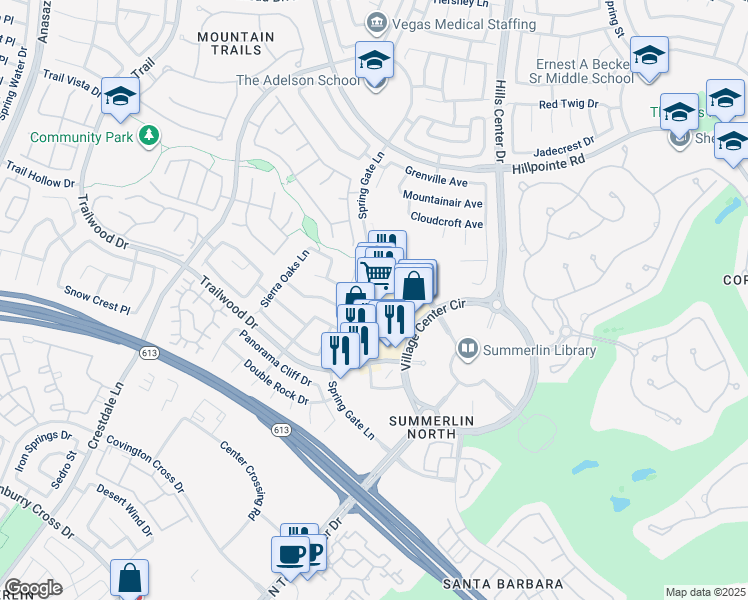map of restaurants, bars, coffee shops, grocery stores, and more near 1946 Spring Gate Lane in Las Vegas