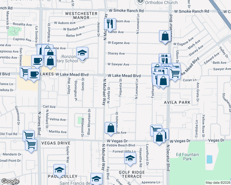 map of restaurants, bars, coffee shops, grocery stores, and more near 5308 West Magenta Court in Las Vegas