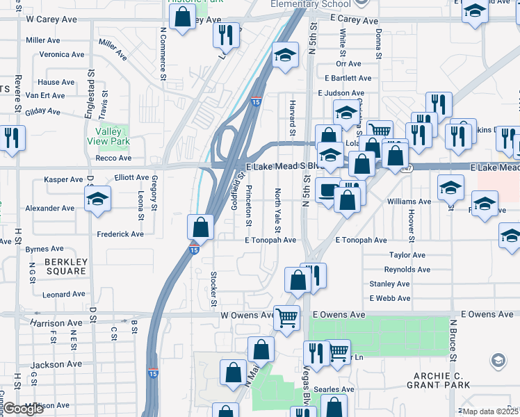 map of restaurants, bars, coffee shops, grocery stores, and more near 1837 Stanford St in North Las Vegas