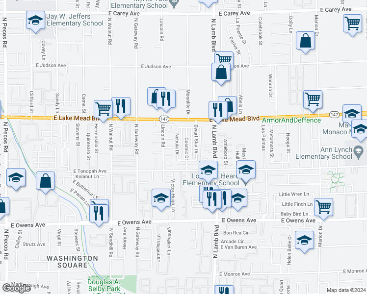 map of restaurants, bars, coffee shops, grocery stores, and more near 1884 Nebula Drive in Las Vegas