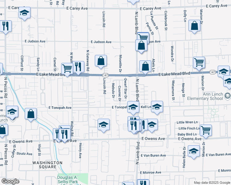 map of restaurants, bars, coffee shops, grocery stores, and more near 1884 Nebula Drive in Las Vegas