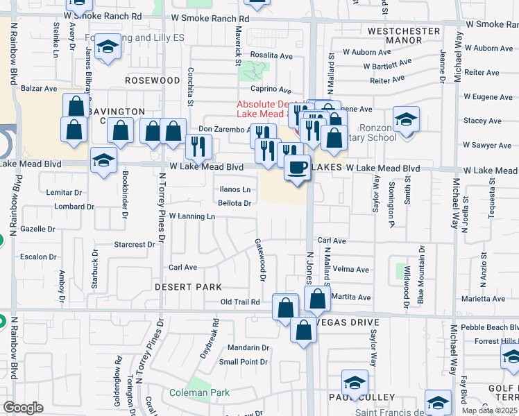 map of restaurants, bars, coffee shops, grocery stores, and more near 1829 Gatewood Drive in Las Vegas