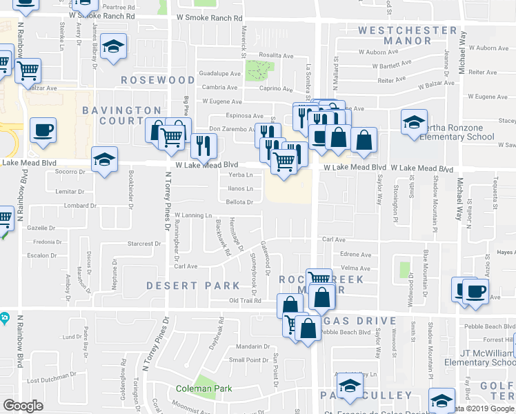 map of restaurants, bars, coffee shops, grocery stores, and more near 1829 Gatewood Drive in Las Vegas