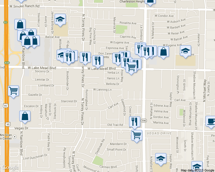 map of restaurants, bars, coffee shops, grocery stores, and more near 6228 West Lanning Lane in Las Vegas