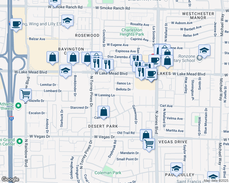 map of restaurants, bars, coffee shops, grocery stores, and more near 6228 West Lanning Lane in Las Vegas