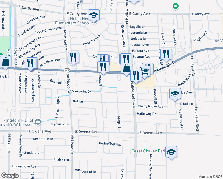 map of restaurants, bars, coffee shops, grocery stores, and more near 6570 Viewpoint Drive in Las Vegas