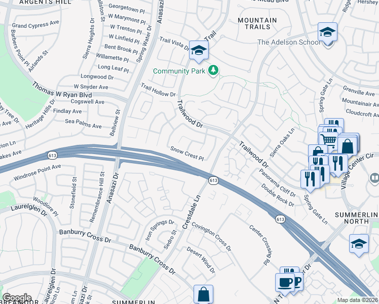 map of restaurants, bars, coffee shops, grocery stores, and more near 1800 Snow Spring Lane in Las Vegas