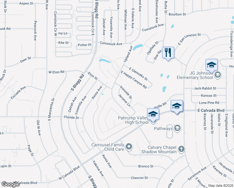 map of restaurants, bars, coffee shops, grocery stores, and more near 1770 Jerome Lane in Pahrump