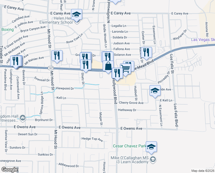 map of restaurants, bars, coffee shops, grocery stores, and more near 6640 Viewpoint Drive in Las Vegas