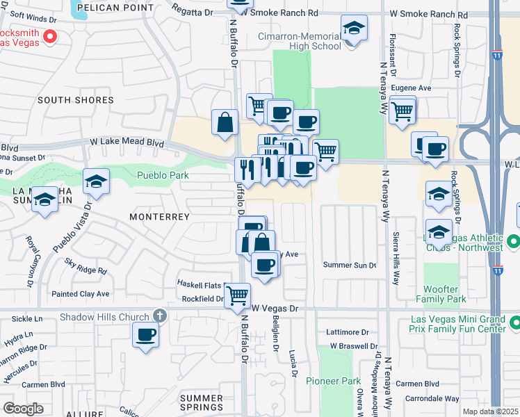 map of restaurants, bars, coffee shops, grocery stores, and more near 1830 North Buffalo Drive in Las Vegas