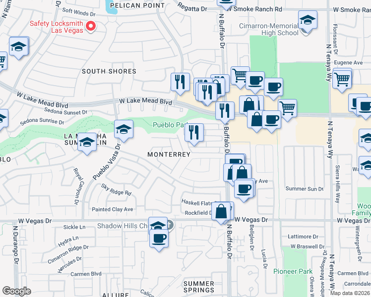 map of restaurants, bars, coffee shops, grocery stores, and more near 1820 Glory Creek Drive in Las Vegas