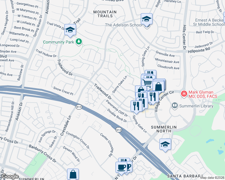 map of restaurants, bars, coffee shops, grocery stores, and more near 1813 Sierra Oaks Lane in Las Vegas