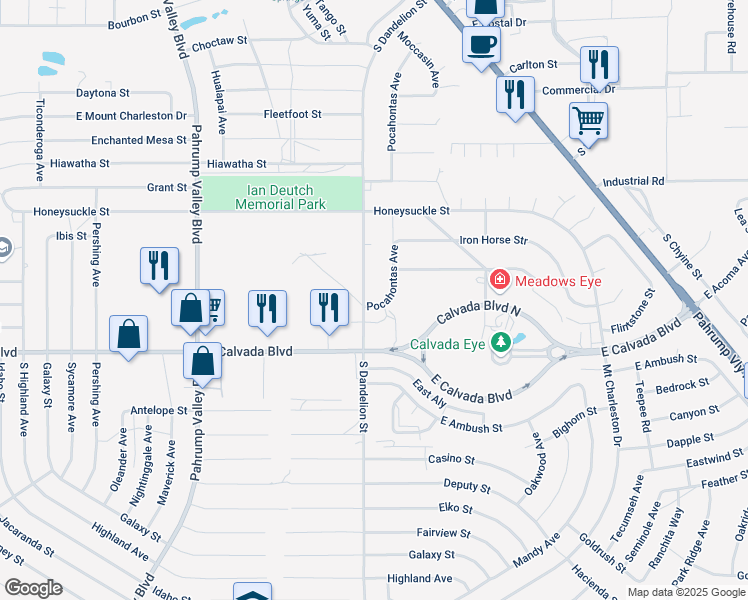 map of restaurants, bars, coffee shops, grocery stores, and more near 1761 South Dandelion Street in Pahrump