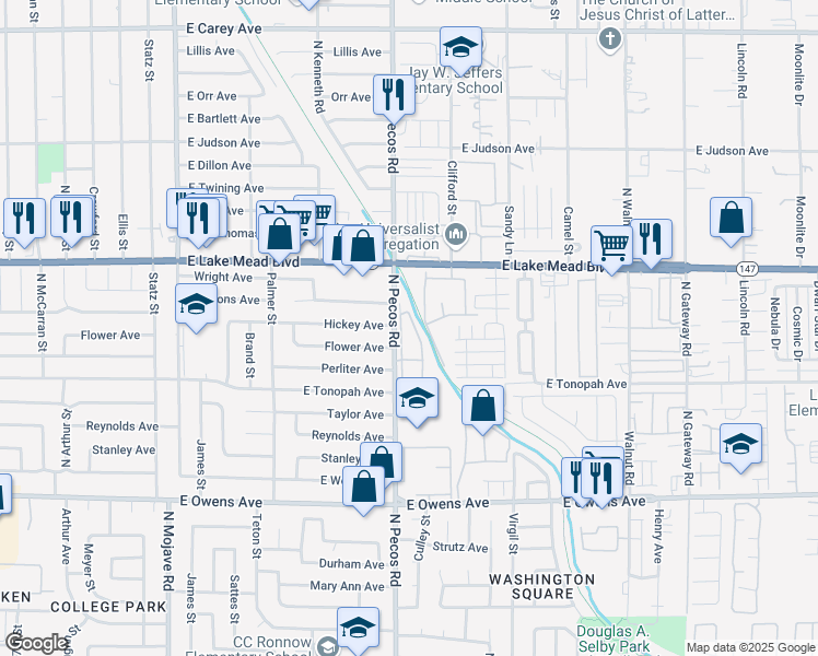 map of restaurants, bars, coffee shops, grocery stores, and more near 1830 North Pecos Road in Las Vegas