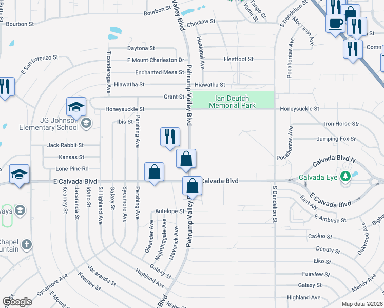 map of restaurants, bars, coffee shops, grocery stores, and more near 1711 Pahrump Valley Boulevard in Pahrump