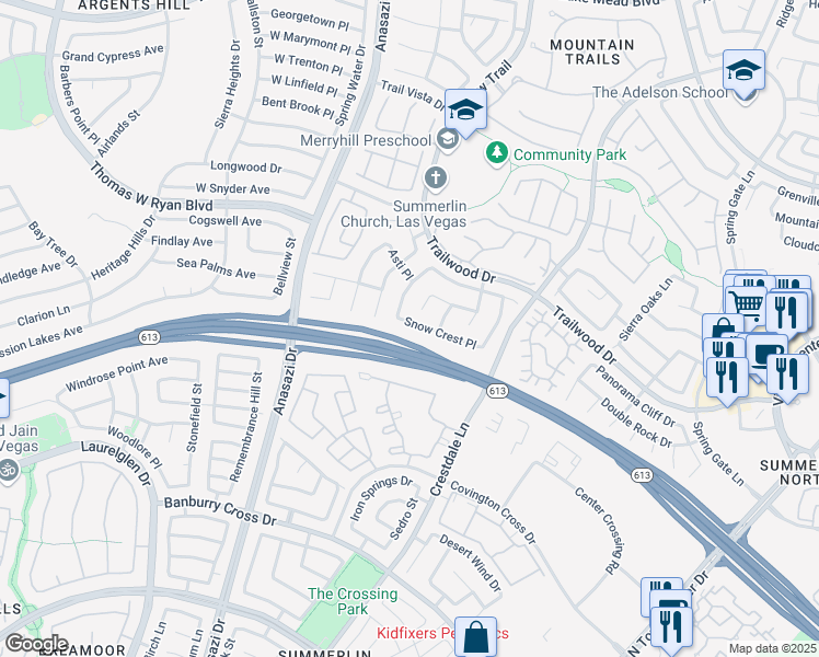 map of restaurants, bars, coffee shops, grocery stores, and more near 10149 Snow Crest Place in Las Vegas
