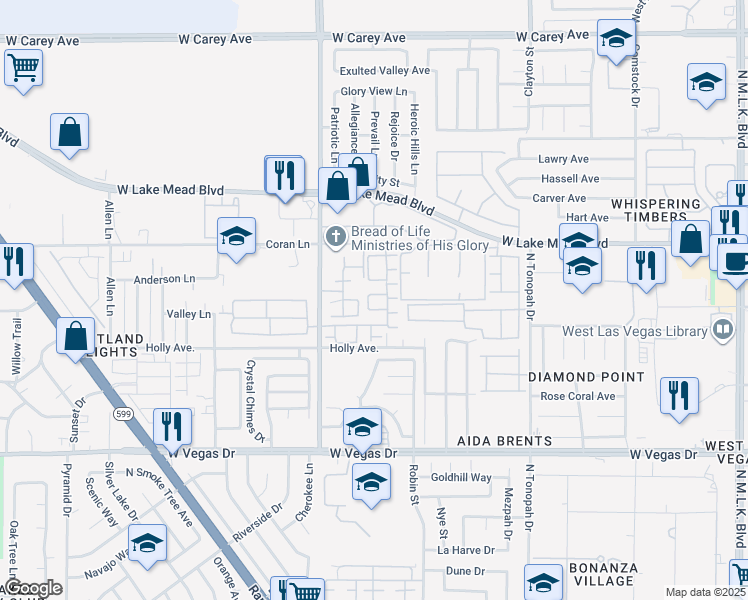 map of restaurants, bars, coffee shops, grocery stores, and more near 2529 Perryville Avenue in Las Vegas