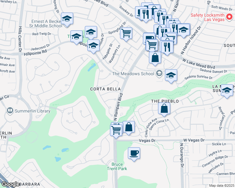 map of restaurants, bars, coffee shops, grocery stores, and more near 8800 Rozetta Court in Las Vegas