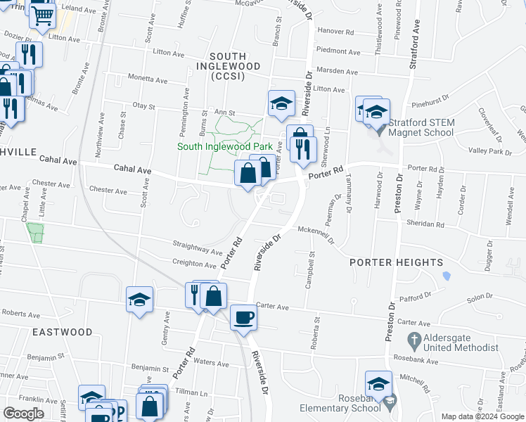 map of restaurants, bars, coffee shops, grocery stores, and more near 107 Porter Terrace in Nashville
