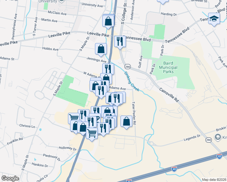 map of restaurants, bars, coffee shops, grocery stores, and more near 108 East Adams Avenue in Lebanon