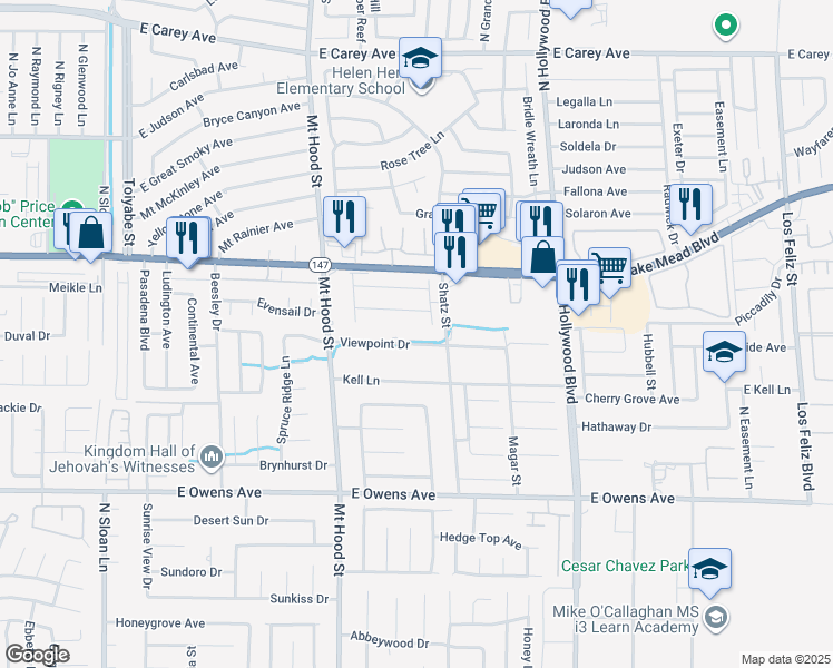map of restaurants, bars, coffee shops, grocery stores, and more near 6452 Viewpoint Dr in Las Vegas
