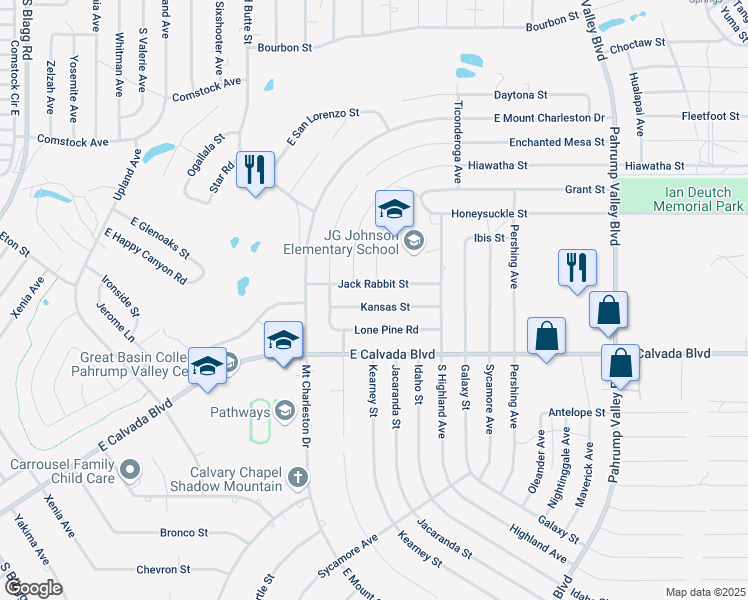 map of restaurants, bars, coffee shops, grocery stores, and more near 811 Kansas Street in Pahrump
