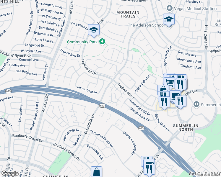 map of restaurants, bars, coffee shops, grocery stores, and more near 9901 Trailwood Drive in Las Vegas