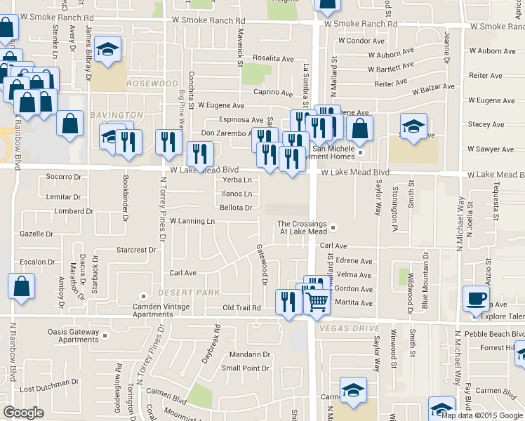 map of restaurants, bars, coffee shops, grocery stores, and more near 1829 Gatewood Drive in Las Vegas