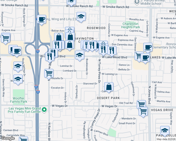 map of restaurants, bars, coffee shops, grocery stores, and more near 1912 Bookbinder Drive in Las Vegas
