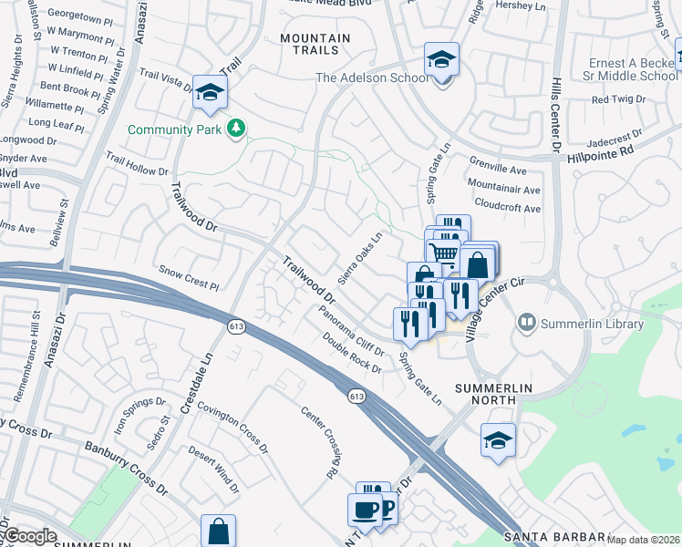 map of restaurants, bars, coffee shops, grocery stores, and more near 1813 Sierra Oaks Lane in Las Vegas