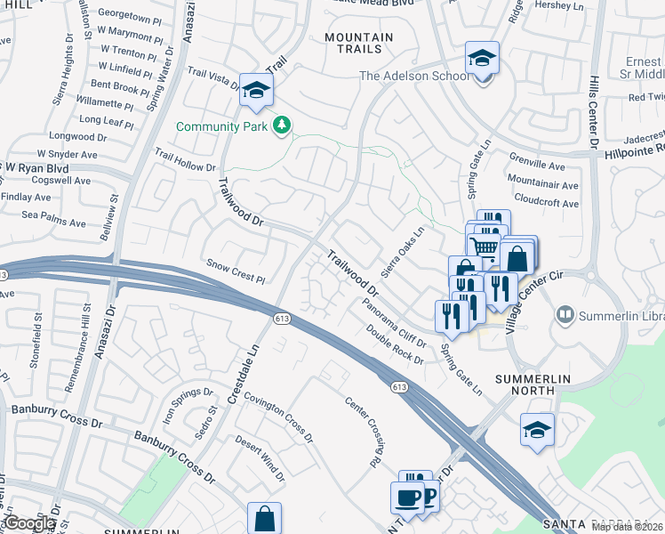 map of restaurants, bars, coffee shops, grocery stores, and more near 9901 Trailwood Drive in Las Vegas