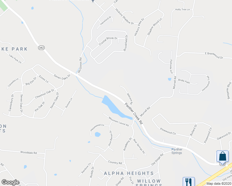 map of restaurants, bars, coffee shops, grocery stores, and more near 1150 Panther Creek Road in Morristown