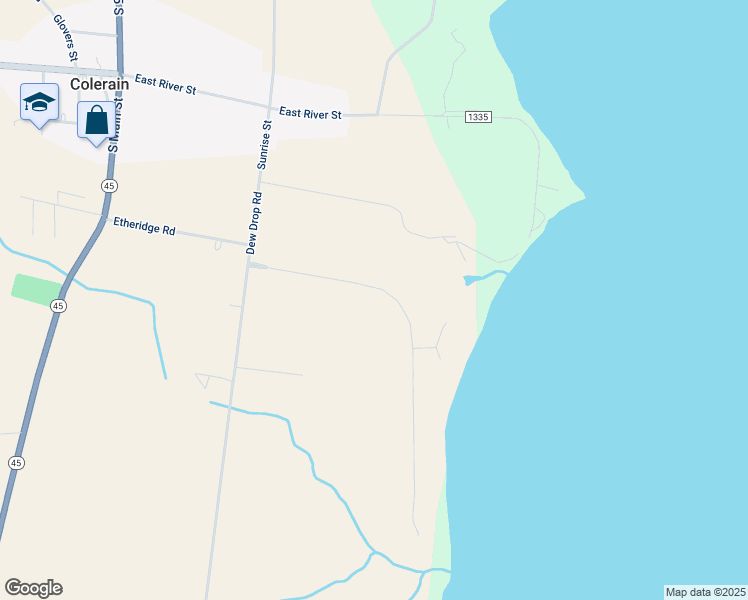 map of restaurants, bars, coffee shops, grocery stores, and more near 132 Chowan Shores Drive in Colerain