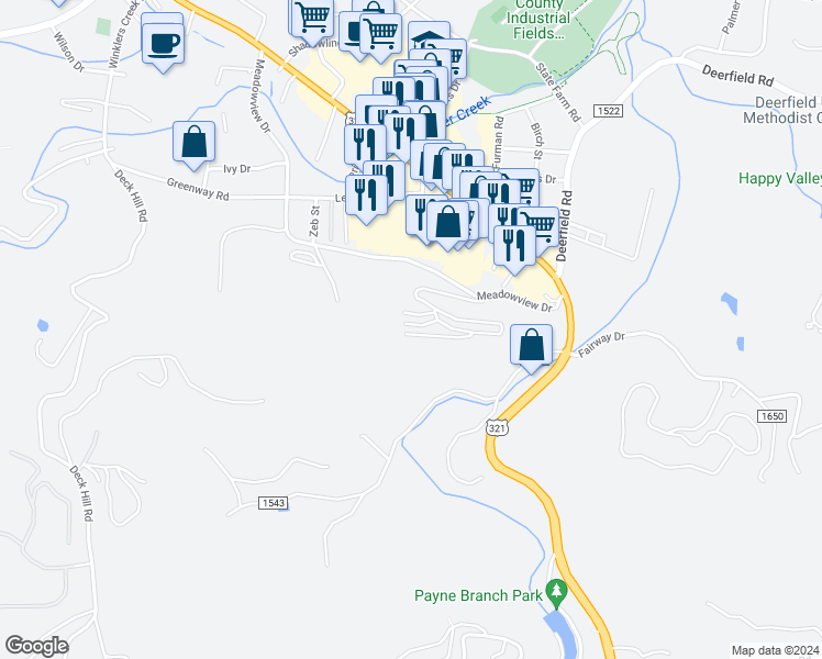 map of restaurants, bars, coffee shops, grocery stores, and more near 246 Triumph Lane in Boone