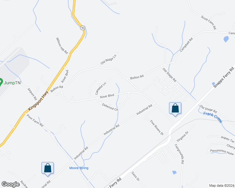 map of restaurants, bars, coffee shops, grocery stores, and more near 1135 Kiser Boulevard in Greeneville