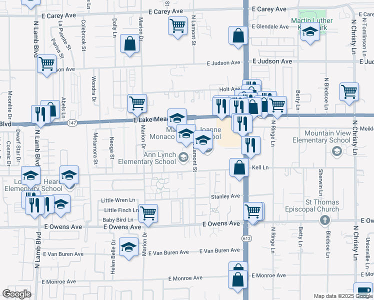 map of restaurants, bars, coffee shops, grocery stores, and more near 4850 Kell Lane in Las Vegas