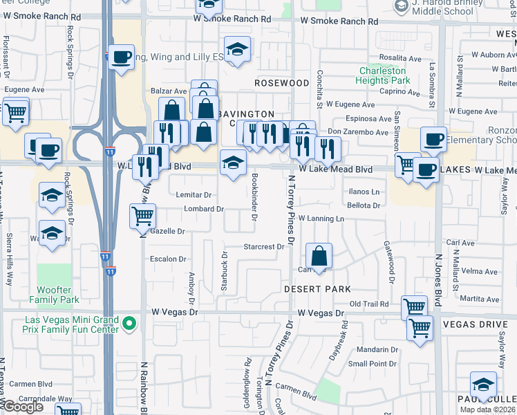 map of restaurants, bars, coffee shops, grocery stores, and more near 1912 Bookbinder Drive in Las Vegas