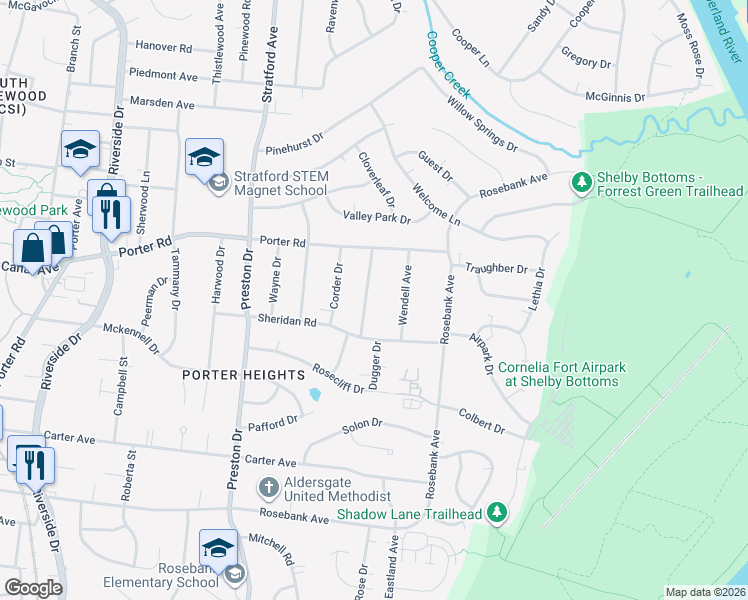 map of restaurants, bars, coffee shops, grocery stores, and more near 1509 Dugger Drive in Nashville