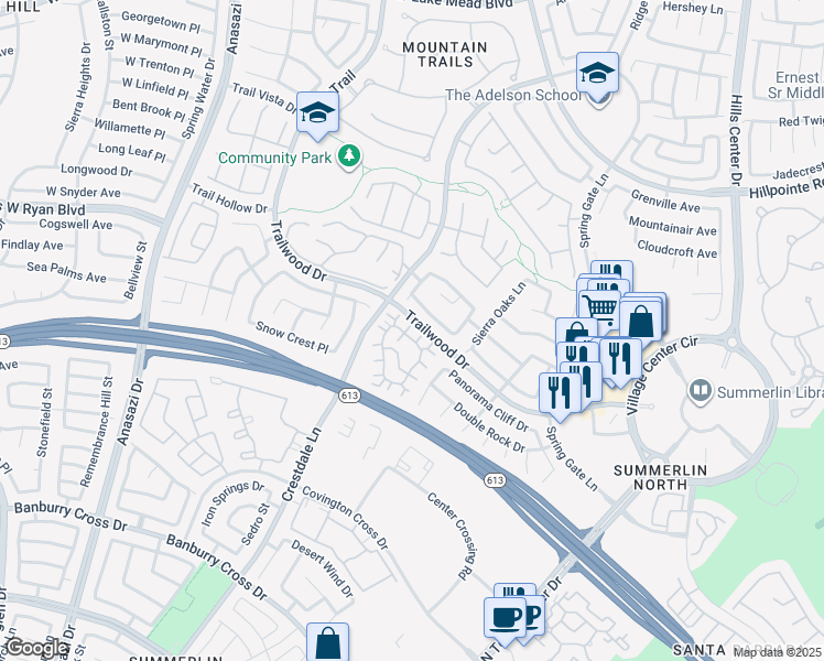 map of restaurants, bars, coffee shops, grocery stores, and more near 9901 Trailwood Drive in Las Vegas
