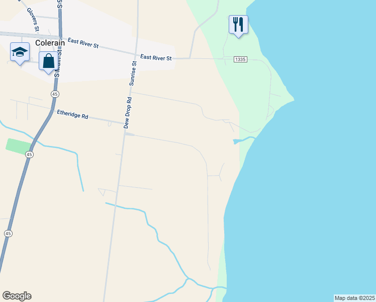 map of restaurants, bars, coffee shops, grocery stores, and more near 132 Chowan Shores Drive in Colerain